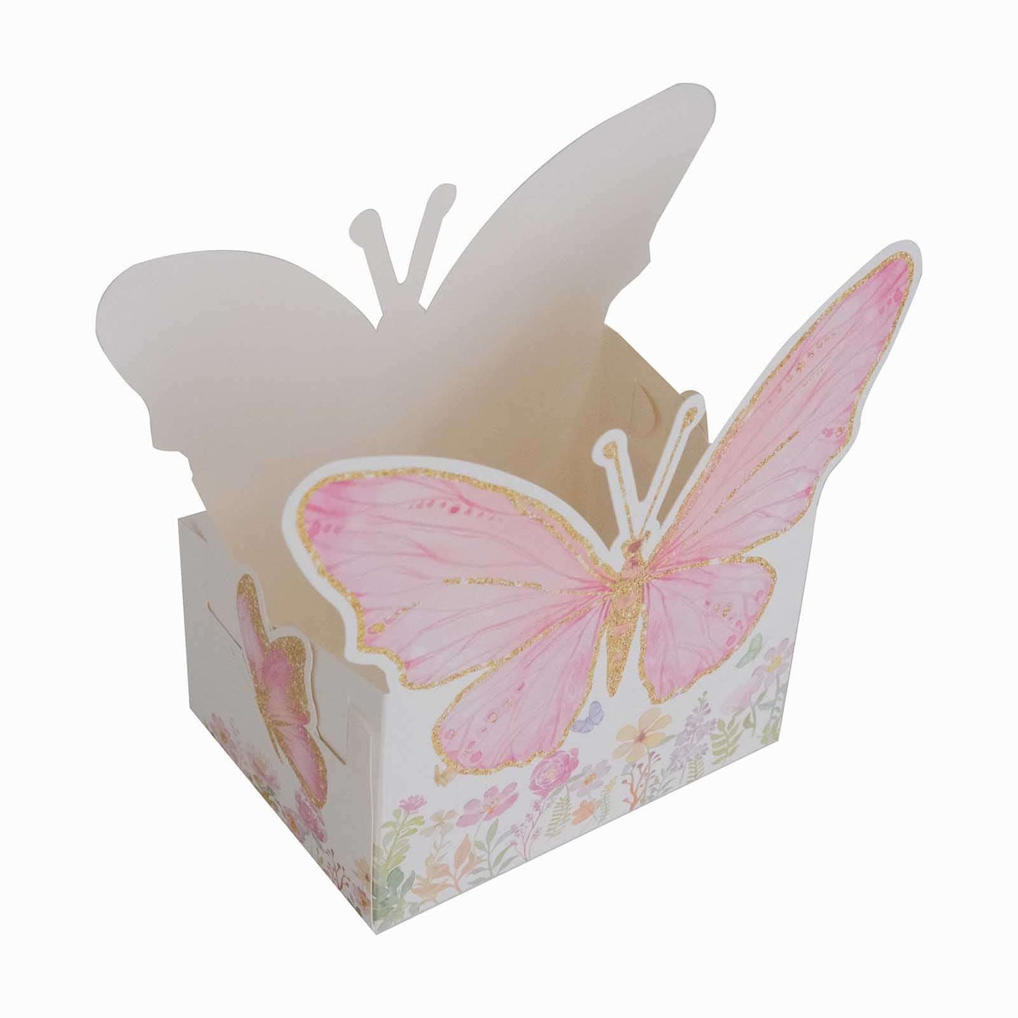 25-Pack Disposable Food Trays White/Pink Glitter Butterfly Design Cardstock - Whimsical Disposable Serving Tray Food Boats for Girls Birthday Baby Shower Party Supplies 6"x7"