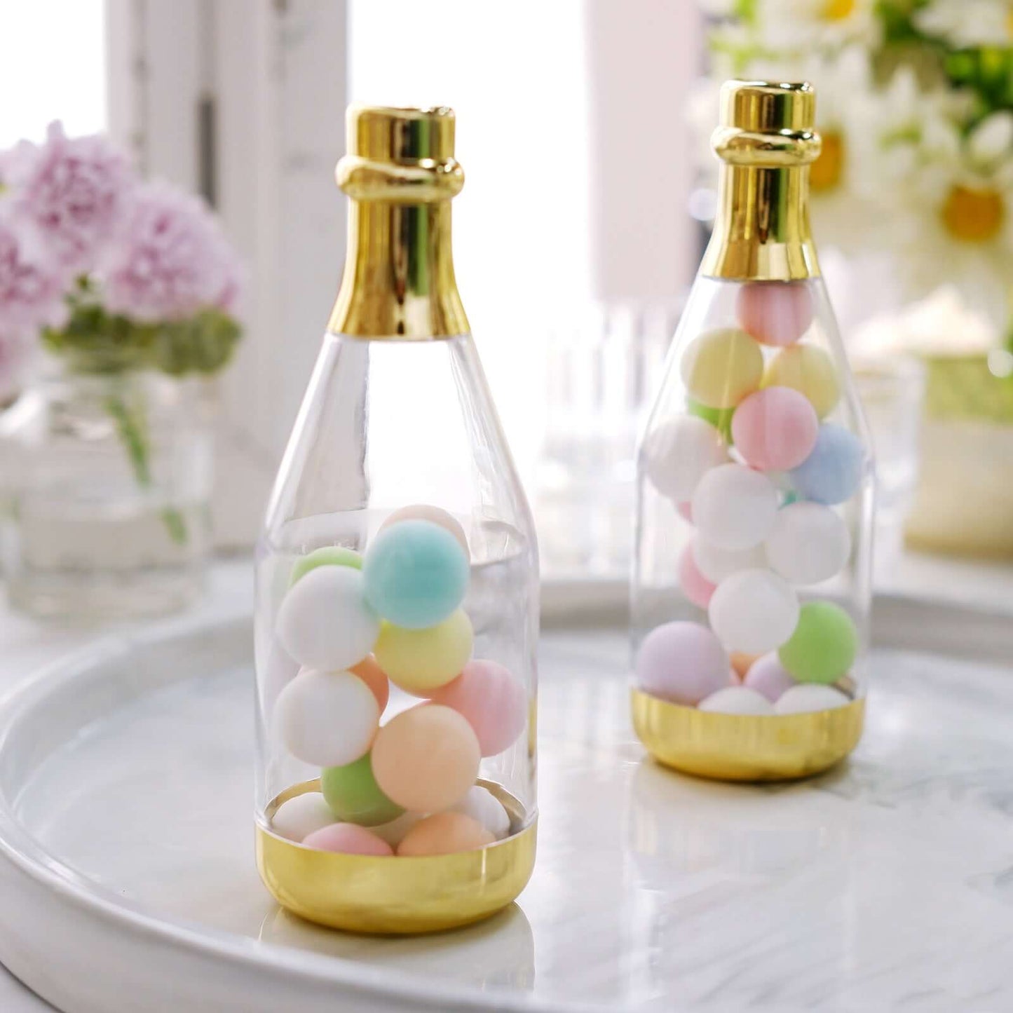 12-Pack Fillable Mini Champagne Bottle Candy Container Clear Gold - Unique Candy Treat Favor Containers 6"