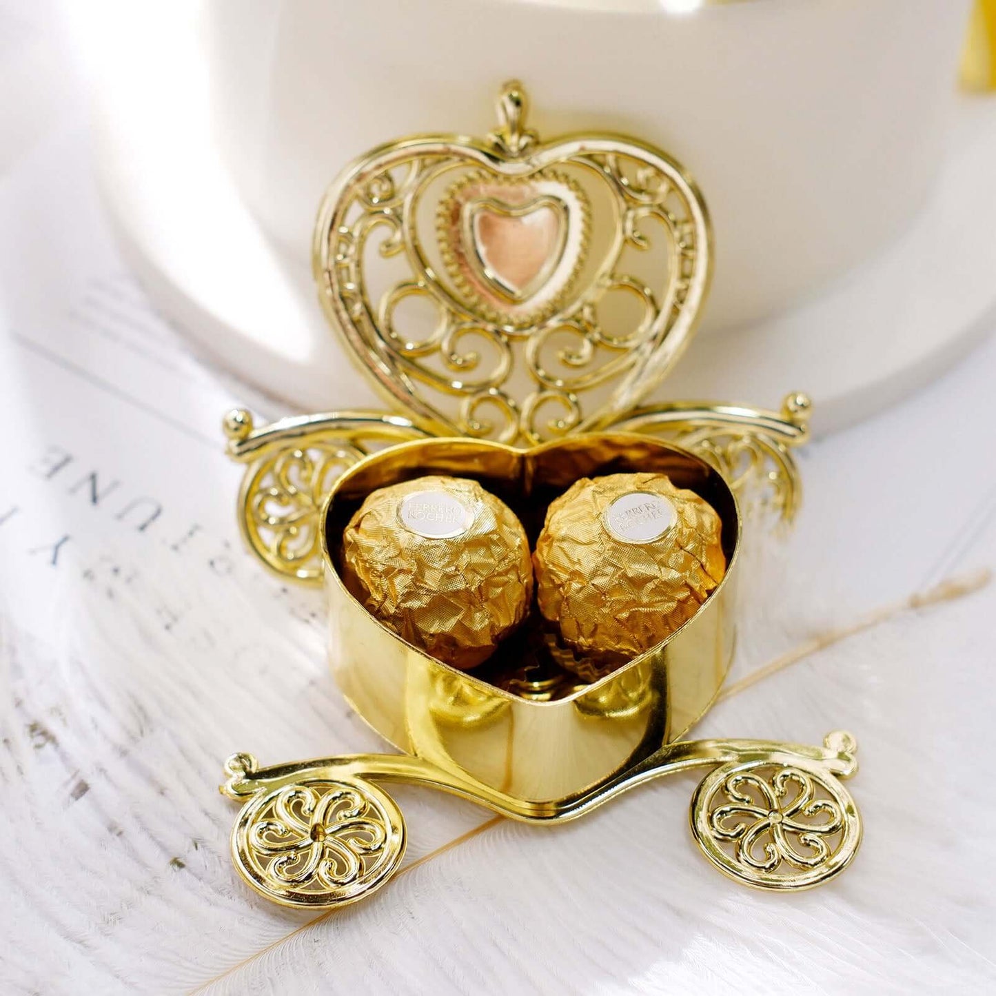 12 Pack 4" Gold Princess Heart Carriage Treats Party Favor Boxes, Candy Container Gift Boxes