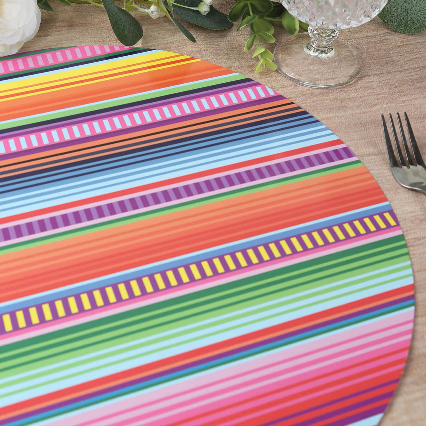 10-Pack Disposable Table Placemats with Multicolor Mexican Serape Fiesta Striped Print - 300GSM Festive Paper Placemats for Cinco de Mayo & Mexican-Themed Events 13"