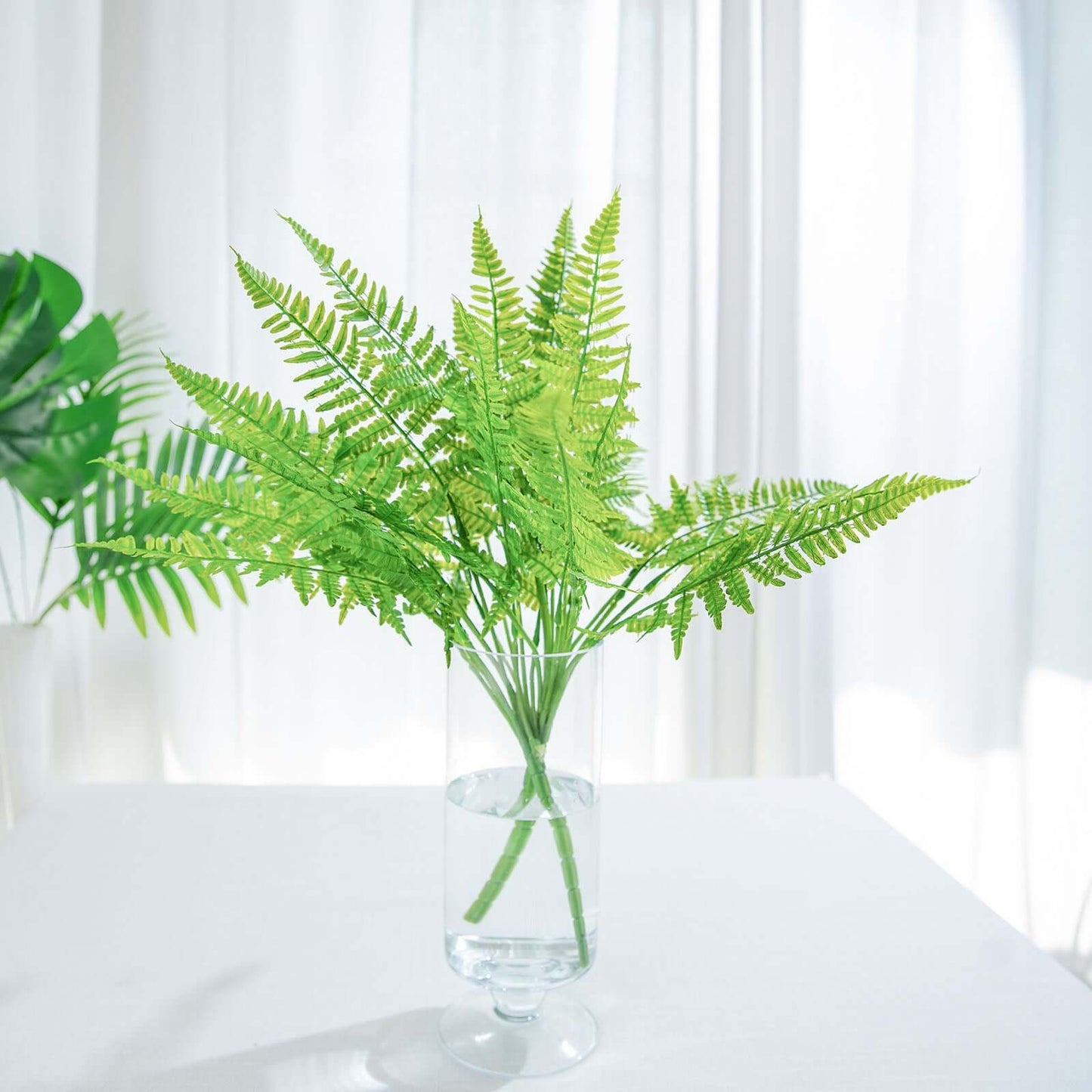 2 Stems 19" Green Artificial Boston Fern Leaf Plant Indoor Faux Spray