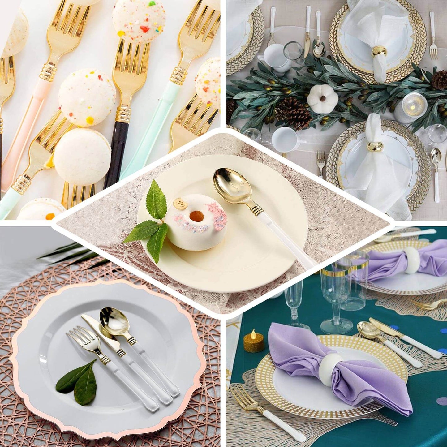 24-Pack Plastic Forks Gold with White Handles - Durable Food Safe Disposable Silverware for Lunch Buffets & Catering Services 7"