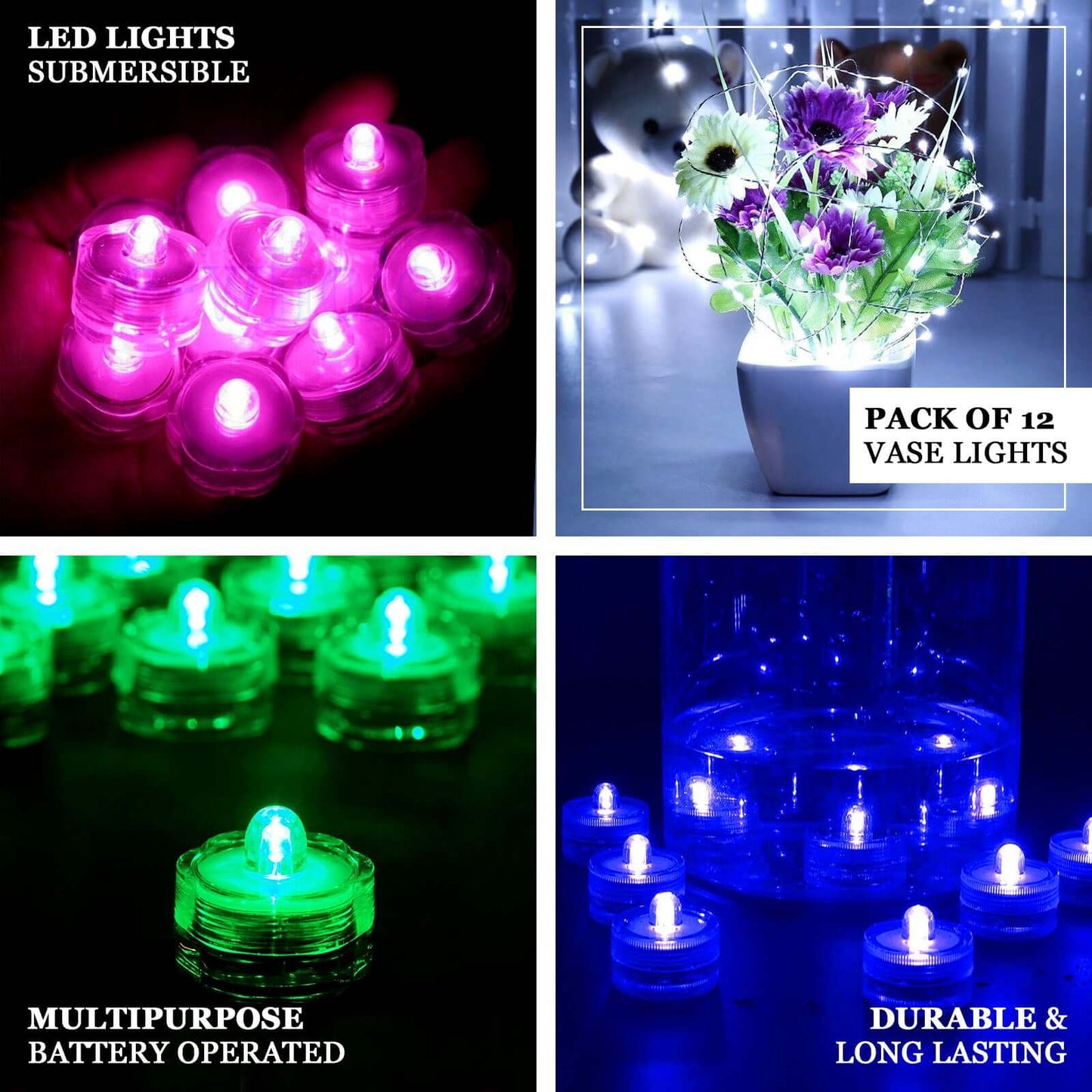 12-Pack LED Lights Flower Design - Submersible Waterproof Warm White Battery Operated