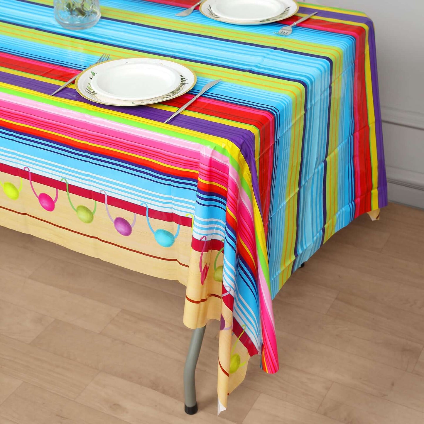 5-Pack Plastic Table Covers Mexican Serape Rectangle - Vibrant PVC Disposable Tablecloths for Cinco De Mayo 54"x108"