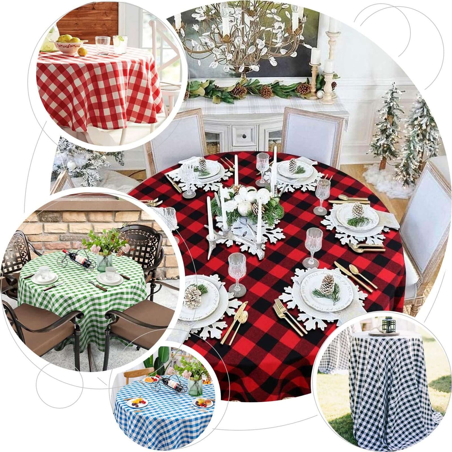 Polyester 90" Round Tablecloth White/Blue - Checkered Buffalo Plaid Table Cover