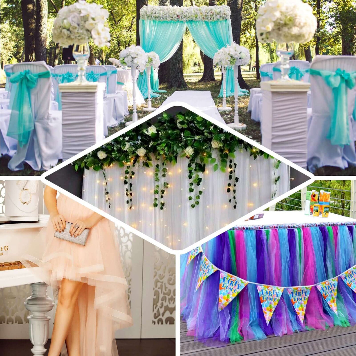 6"x100 Yards White Tulle Fabric Bolt, Sheer Fabric Spool Roll For Crafts