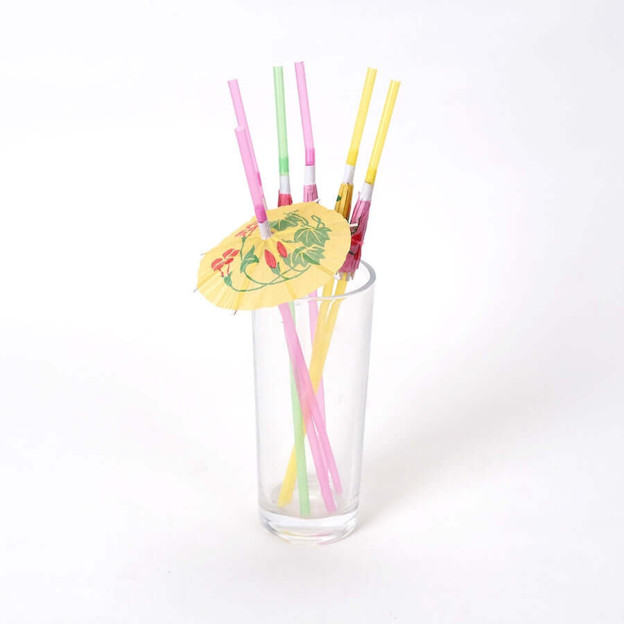 50-Pack Umbrella Drinking Straws Multi-Colored - Fun Disposable Straws for Tropical Parties 10"