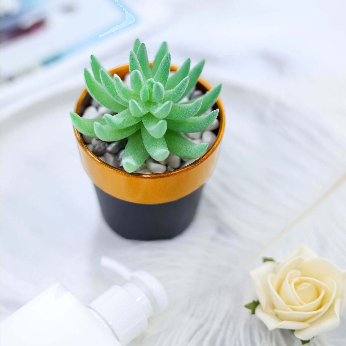 3-Pack Flower Plant Pots Small Design Black with Gold Rim - Plastic Indoor Decorative Planters 3"