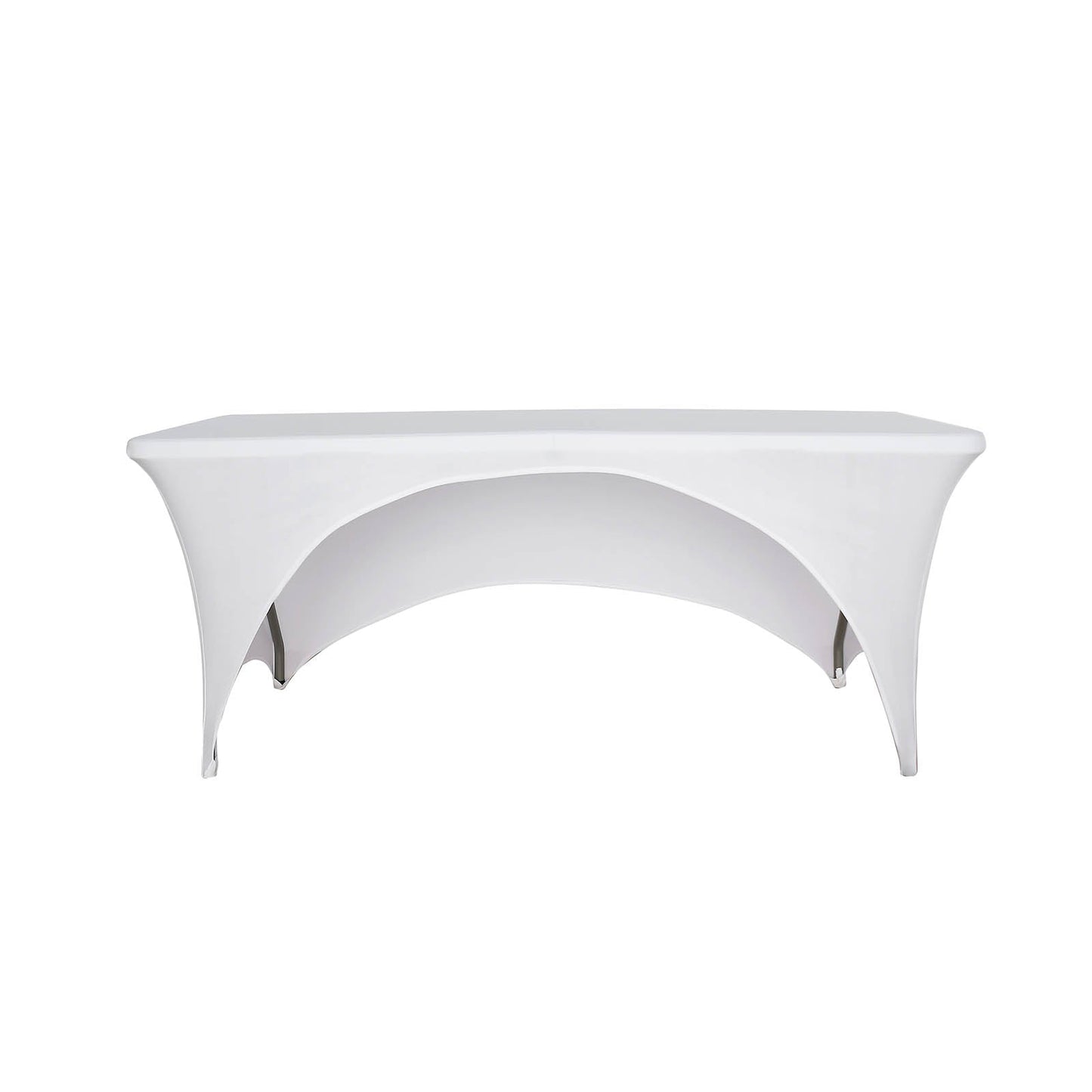 Stretch Spandex 72"x30" Rectangular Table Cover White with Curved Open Back Design Tailored Professional Look for Tradeshows, Events & Exhibitions