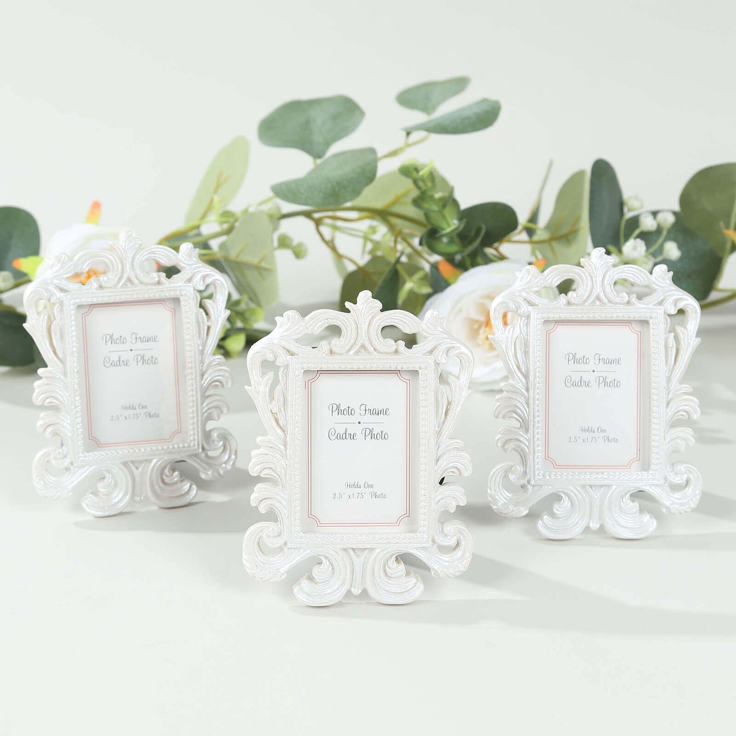 4-Pack Picture Frames White Resin Vintage Baroque Design Rectangle - Mini Photo Frame Wedding Place Card Holders & Party Favors 4"x3"