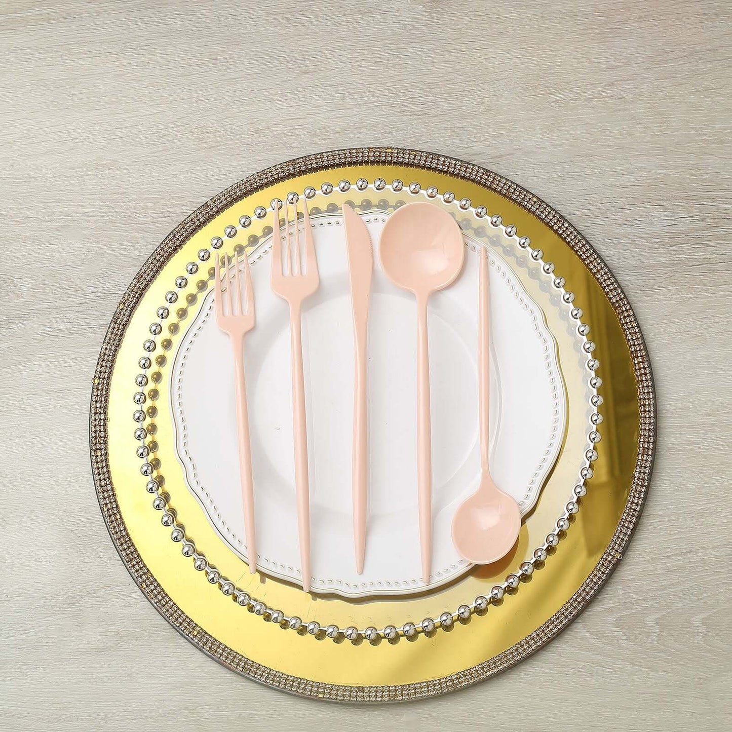 50-Pack Plastic Utensil Set Blush Pink - Premium Disposable Heavy Duty Sleek Flatware