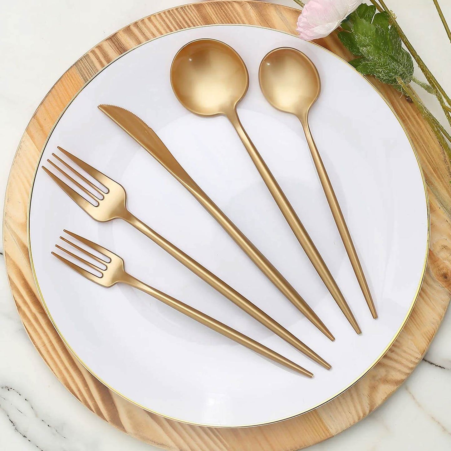 50-Pack Plastic Utensil Set Gold - Premium Disposable Heavy Duty Sleek Flatware