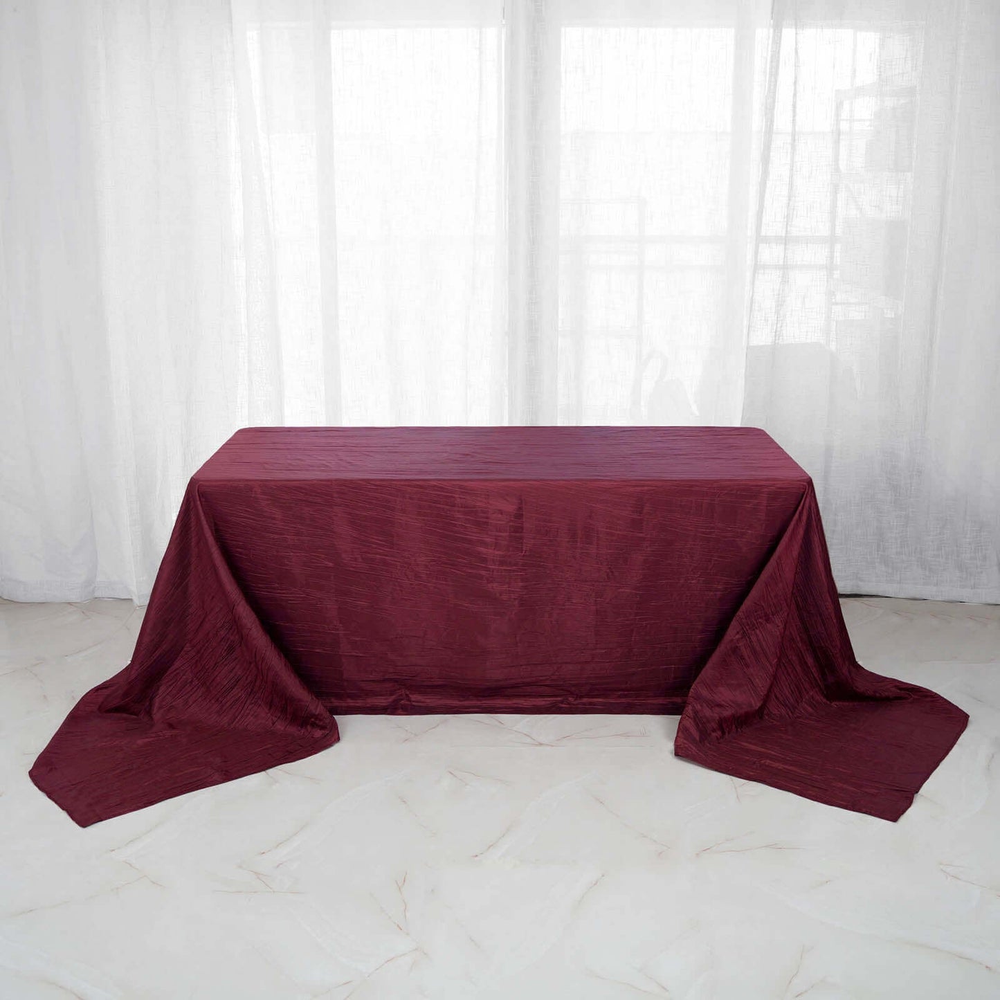 Taffeta 90"x156" Rectangle Tablecloth Burgundy - Accordion Crinkle Seamless Table Cover