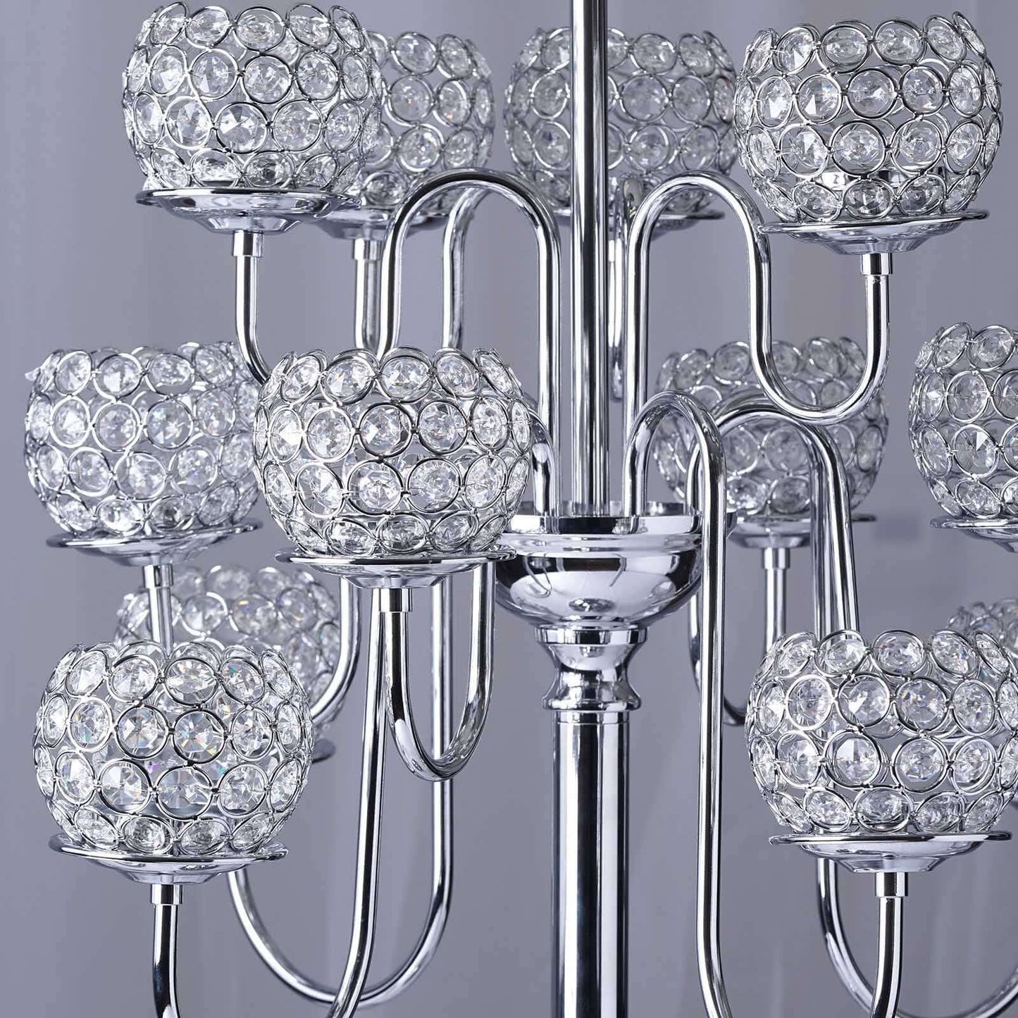 Metal Crystal Beaded Candelabra Silver 13 Arm Design - Table Centerpiece for Events 40"