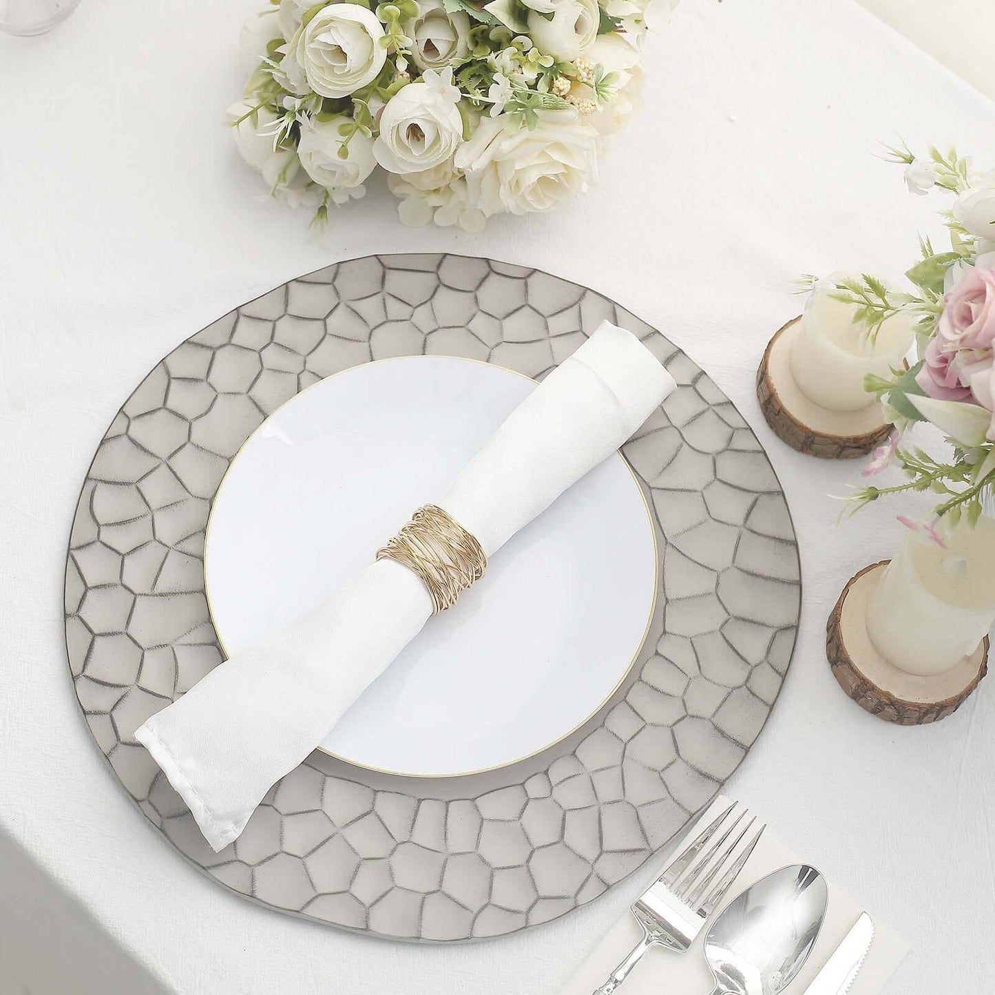 6-Pack Round Charger Plates 13" in Gray with Hammered Rim, Matte Finish Modern Dinner Charger Tableware