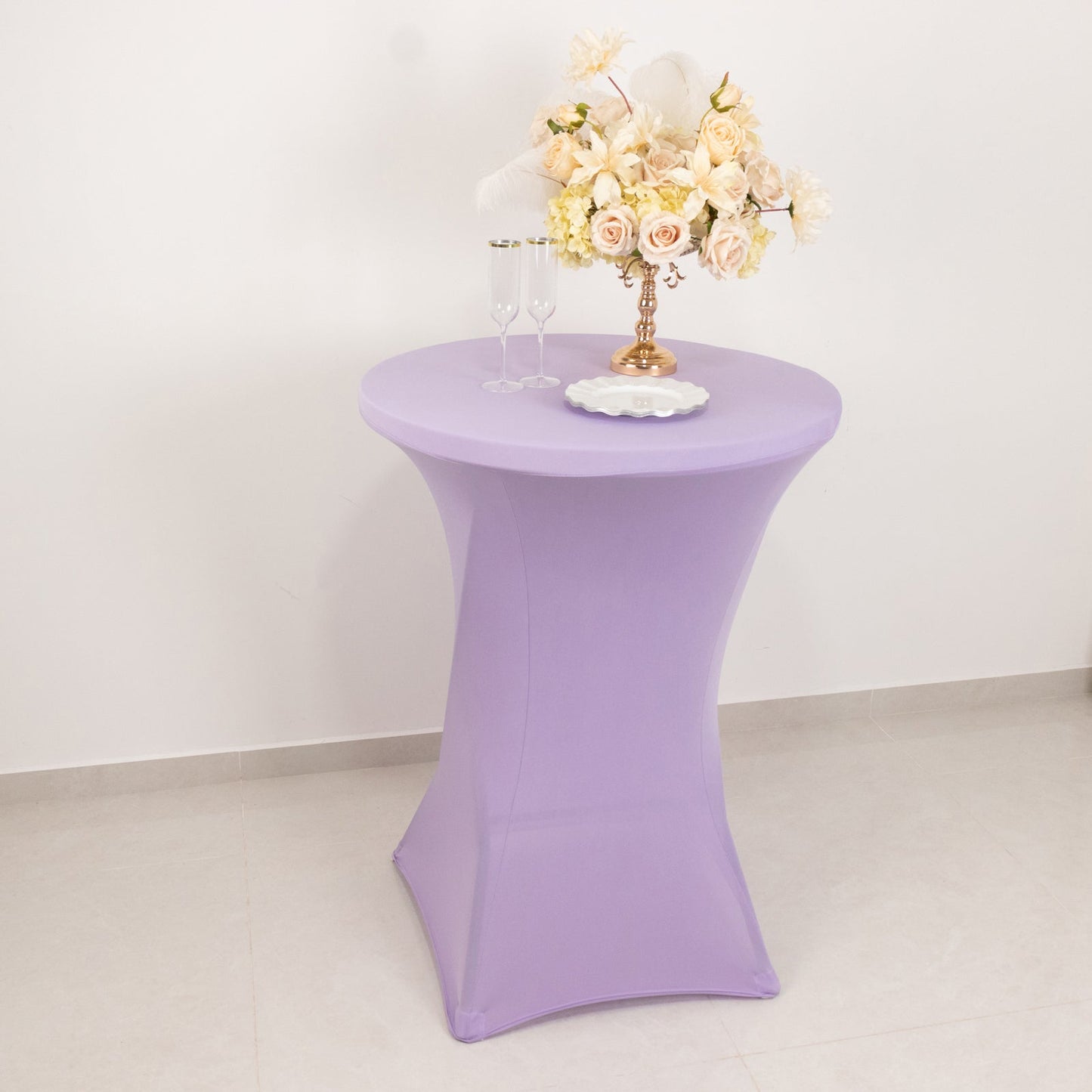 Spandex 30" Round Cocktail Table Cover Lavender Lilac - Easy to Maintain Stretch Fitted Highboy Tablecloth