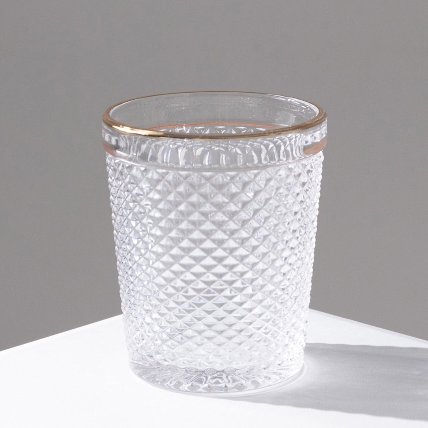6-Pack Tumbler Glasses Clear Hobnail Design with Gold Rim - Embossed Diamond Pattern Glassware for Drinks & Parties 11oz 4"