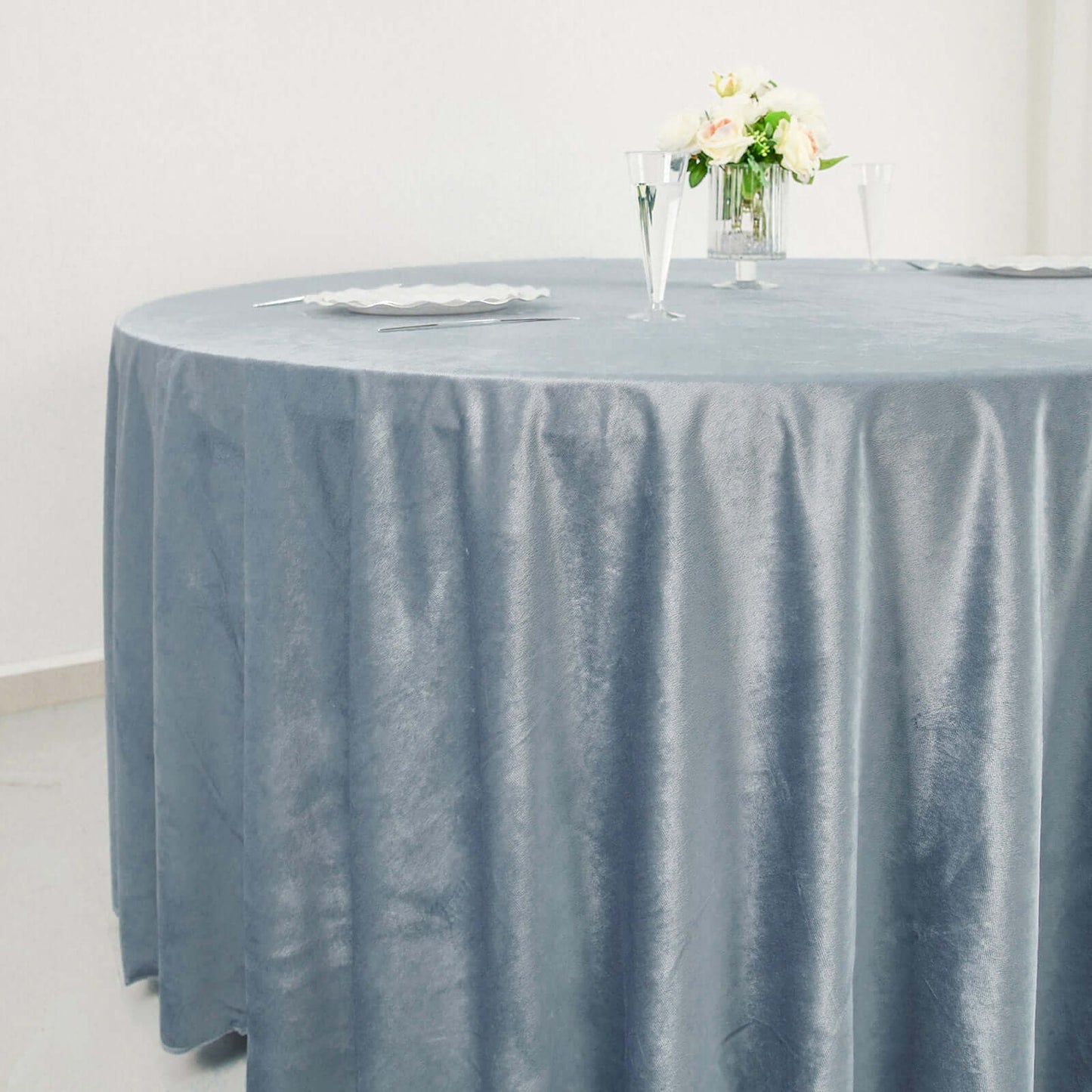 Premium Velvet 120" Round Tablecloth Dusty Blue - Reusable Soft & Seamless Table Cover