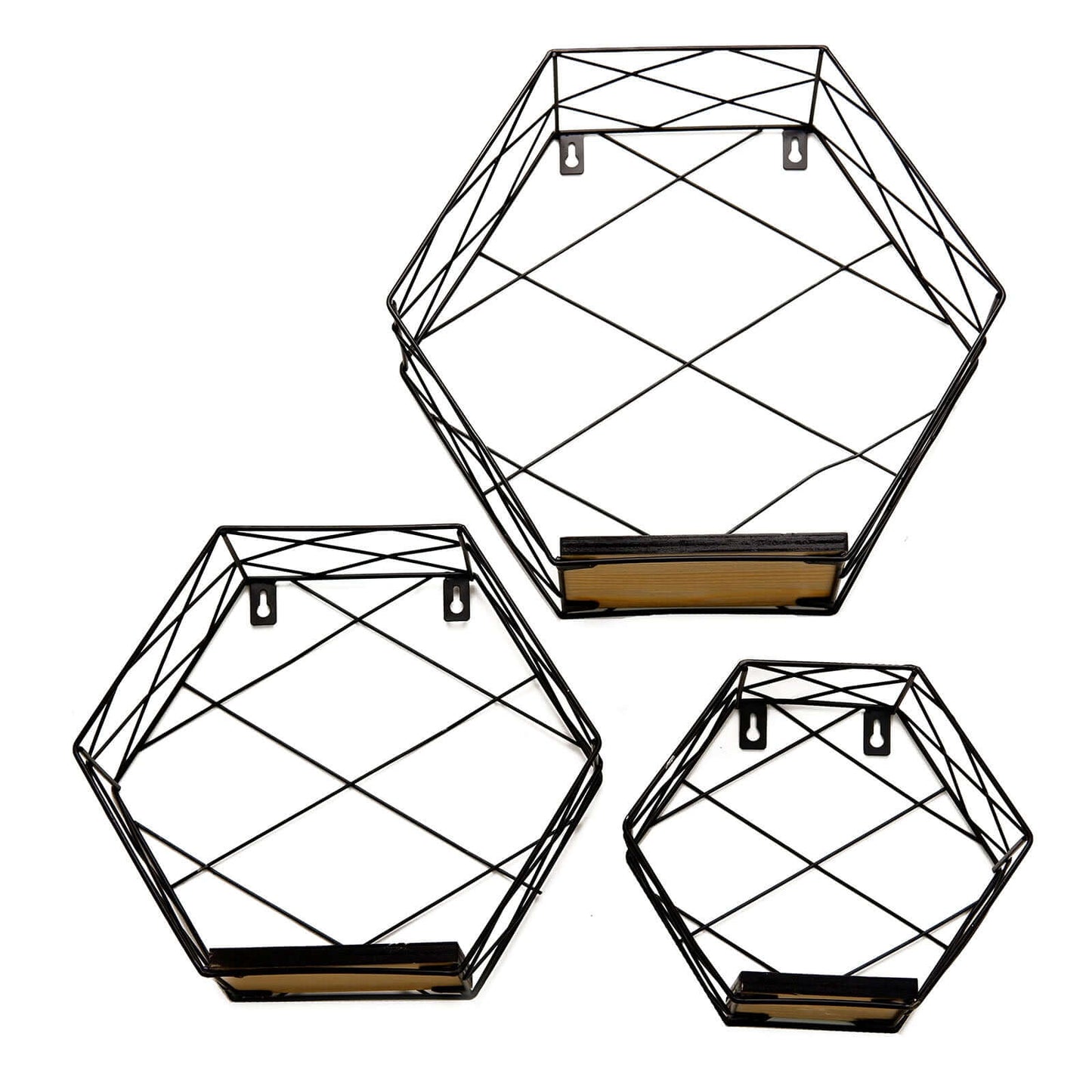 3 Pack Black Hexagonal Floating Wall Shelves, Decorative Geometric Wall Mounted Shelves - 9",12",14"