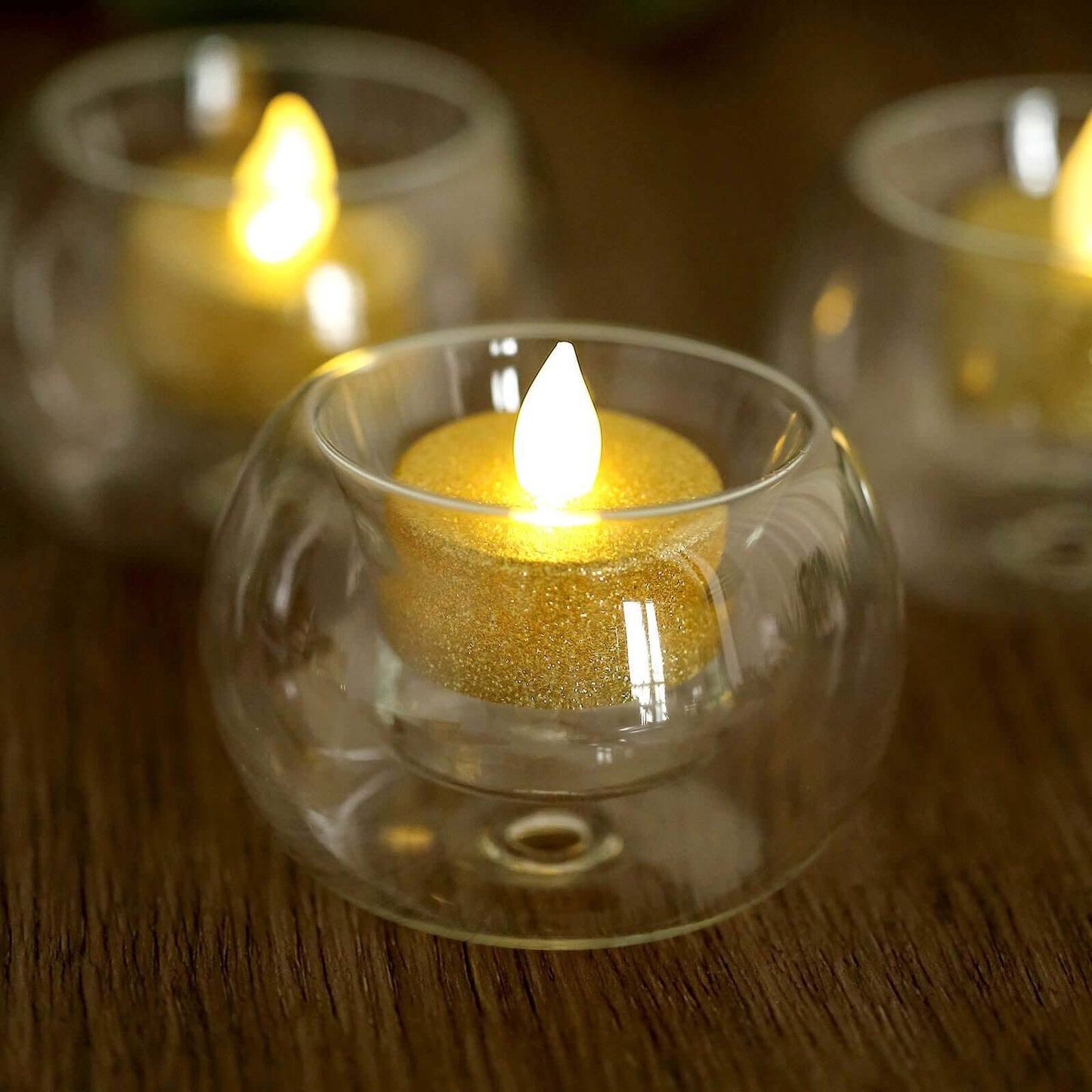 6-Pack Glass Tealight Candle Holders Crystal Clear Globe Design - Votive Candle Holders for Events 3"