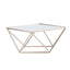 Metal Cake Stand Geometric Pedestal Riser Design Gold with Square Glass Top - Display Centerpiece 14"