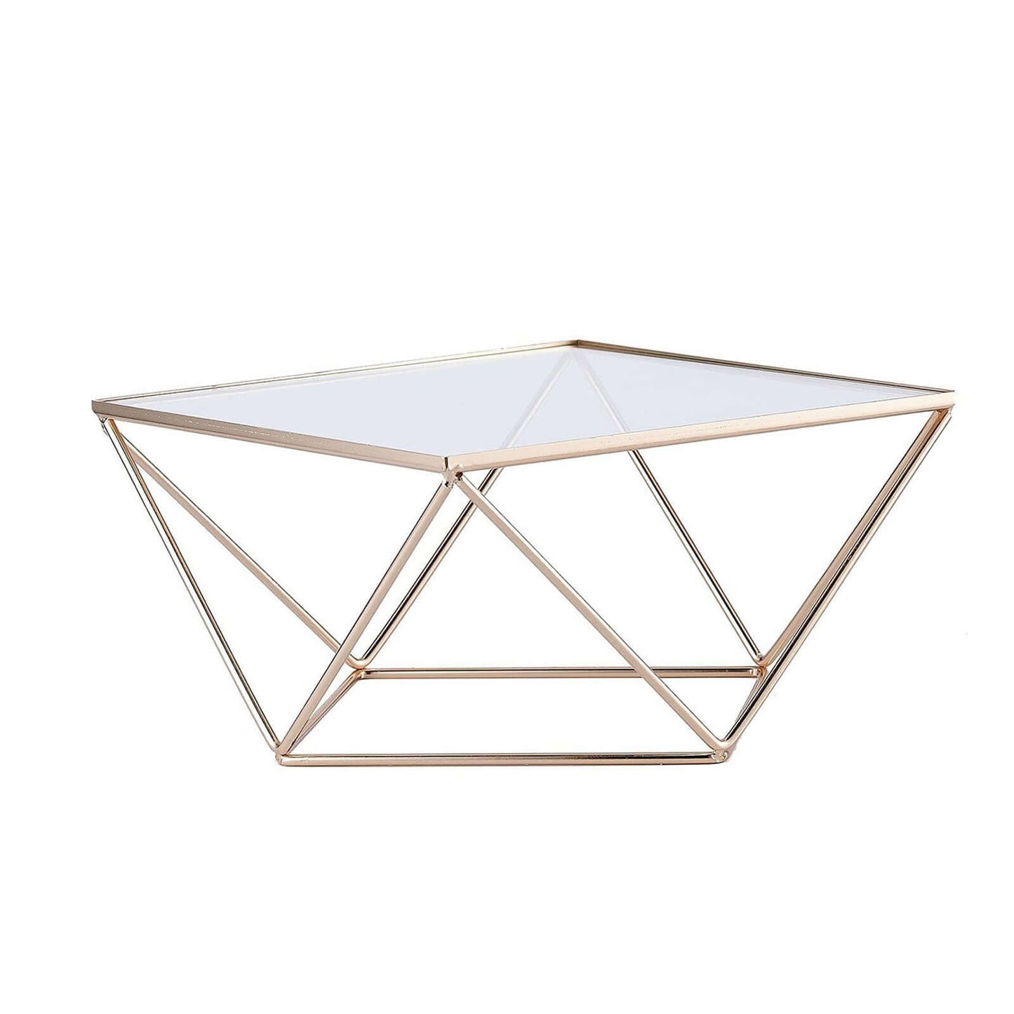 Metal Cake Stand Geometric Pedestal Riser Design Gold with Square Glass Top - Display Centerpiece 14"