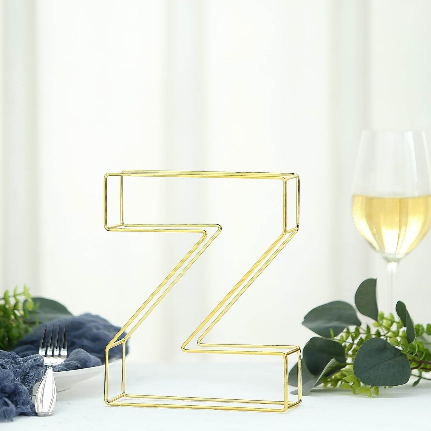 8" Tall Gold Freestanding 3D Decorative Wire Letter, Wedding Centerpiece - Z
