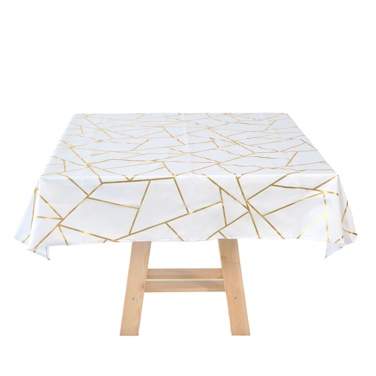 Polyester 54"x54" Square Tablecloth White with Gold Foil Geometric Pattern - Wrinkle-Resistant & Durable for Stylish Settings