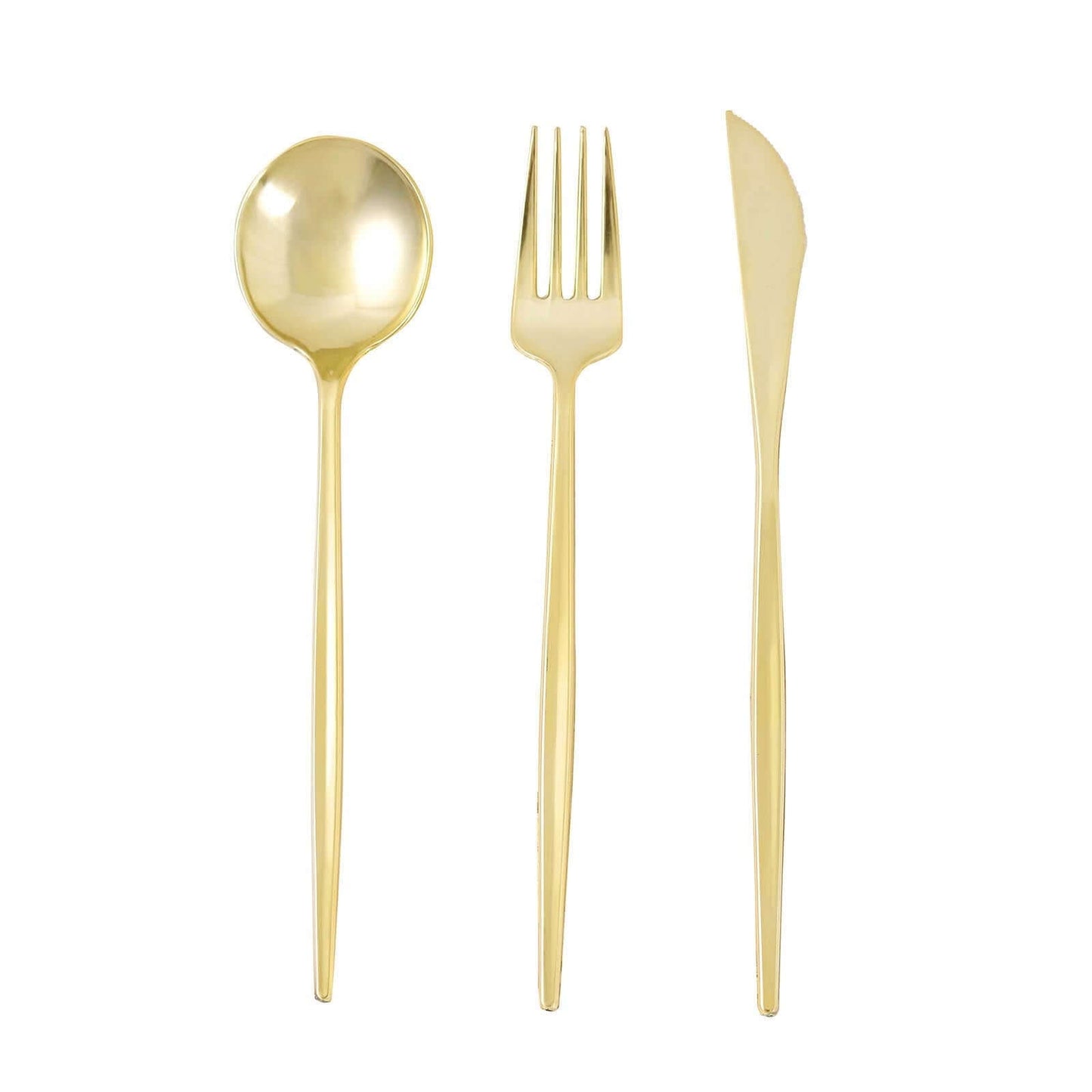 24-Pack Plastic Flatware Set with Sleek Modern Design Gold - Premium Disposable Silverware 8"