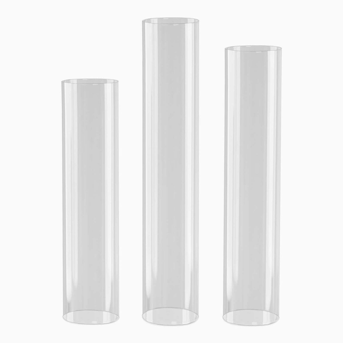 Set of 3 Clear Glass Hurricane Candle Sleeves 3.5" Wide - Chic Pillar Candle Shades Holder Table Centerpiece 15", 17", 19"