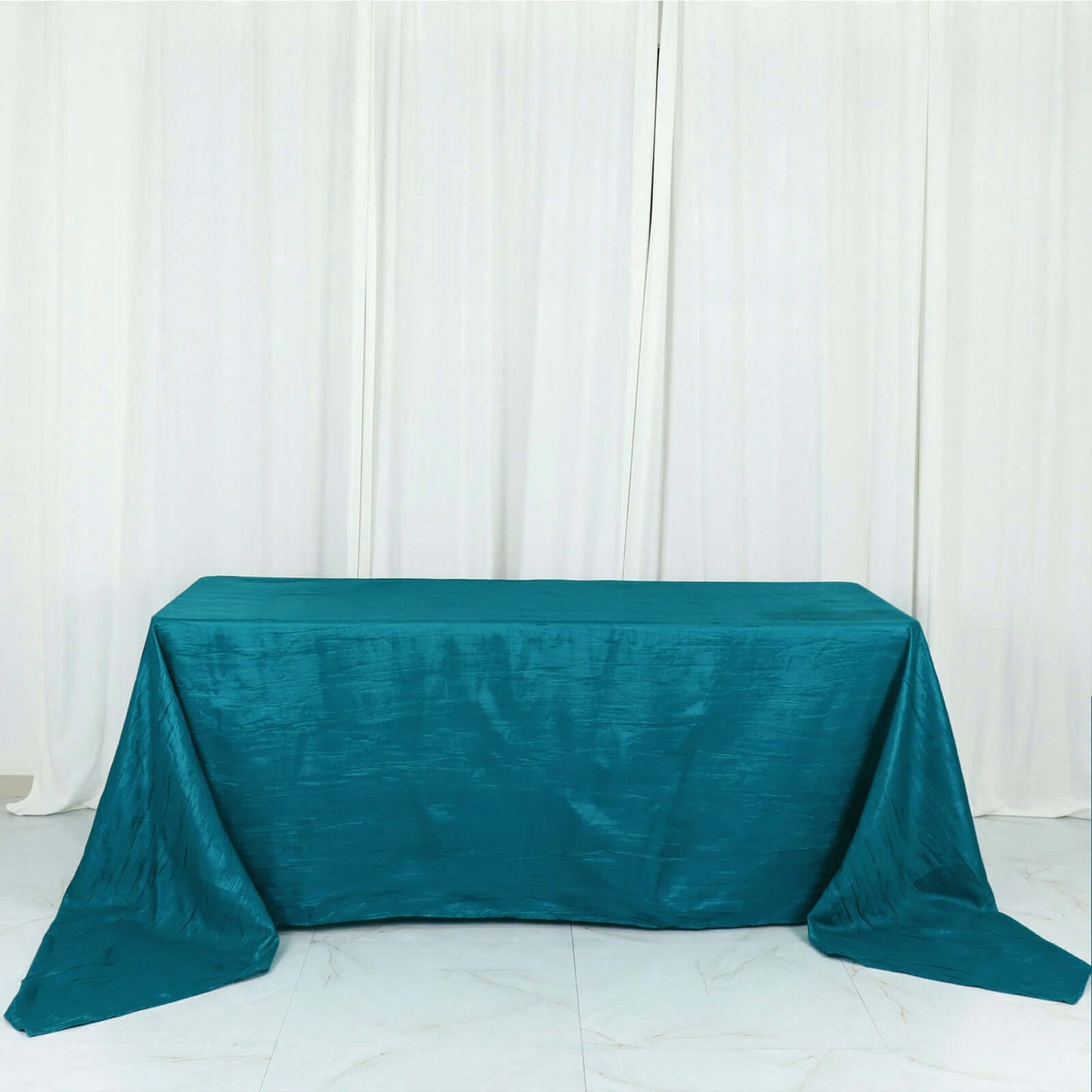 Taffeta 90"x156" Rectangle Tablecloth Teal - Accordion Crinkle Seamless Table Cover