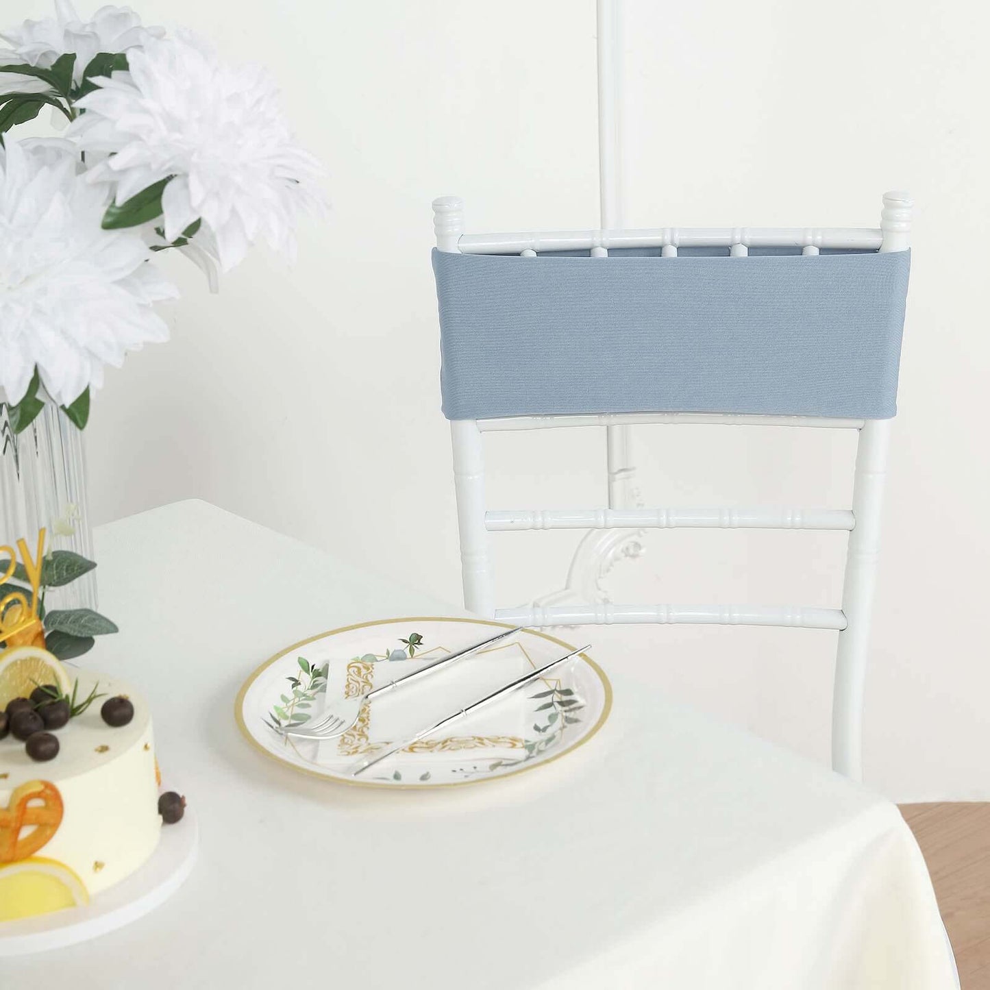 5 Pack Stretch Spandex Chair Sashes Dusty Blue - Fitted Finish Two Ply Heavy Duty Chair Bands 5"x12"