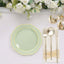 10-Pack Plastic 8" Round Dessert Plates in Sage Green with Gold Scalloped Rim - Disposable Appetizer/Salad Plates