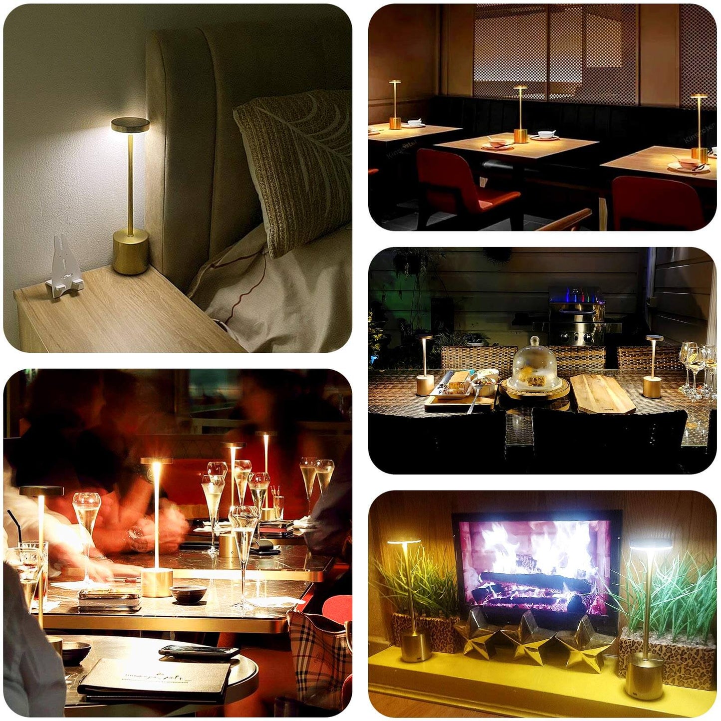 Cordless Table Lamp Modern Metal Gold Design LED Dimmable with Touch Control - Rechargeable Night Light 13"