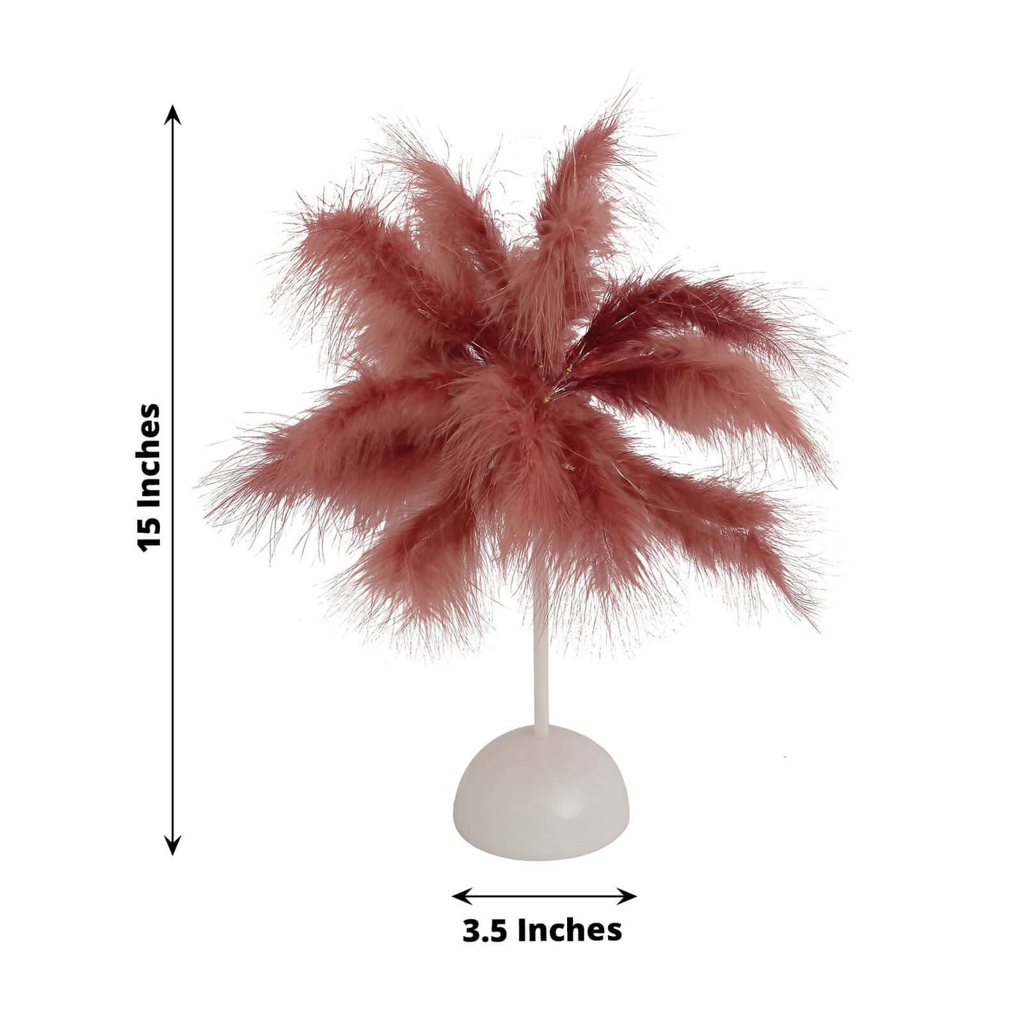 Table Lamp Feather Design Cinnamon Rose LED Battery Operated - Cordless Wedding Centerpiece 15"
