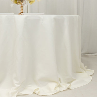 Cotton Blend 132’’ Round Tablecloth Ivory - Seamless Wrinkle-Resistant Table Cover - Tablecloths