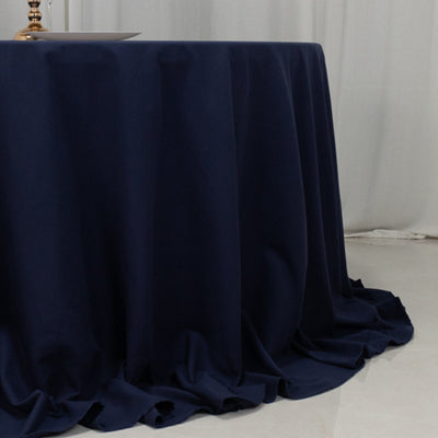 Cotton Blend 132’’ Round Tablecloth Navy Blue - Seamless Wrinkle-Resistant Table Cover - Tablecloths