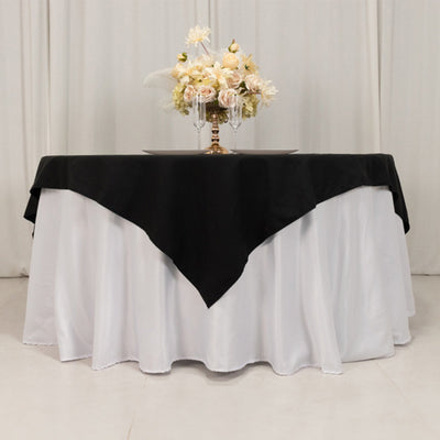 Cotton Blend 70’’x70’’ Table Overlay Square Tablecloth Black - Wrinkle-Resistant Fabric Table Topper - Overlays