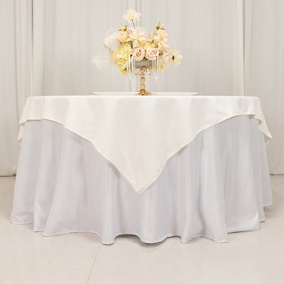 Cotton Blend 70’’x70’’ Table Overlay Square Tablecloth Ivory - Wrinkle-Resistant Fabric Table Topper - Overlays