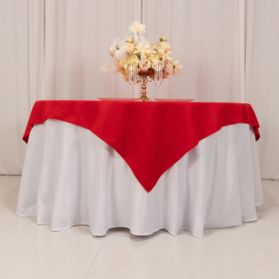 Cotton Blend 70’’x70’’ Table Overlay Square Tablecloth Red - Wrinkle-Resistant Fabric Table Topper - Overlays