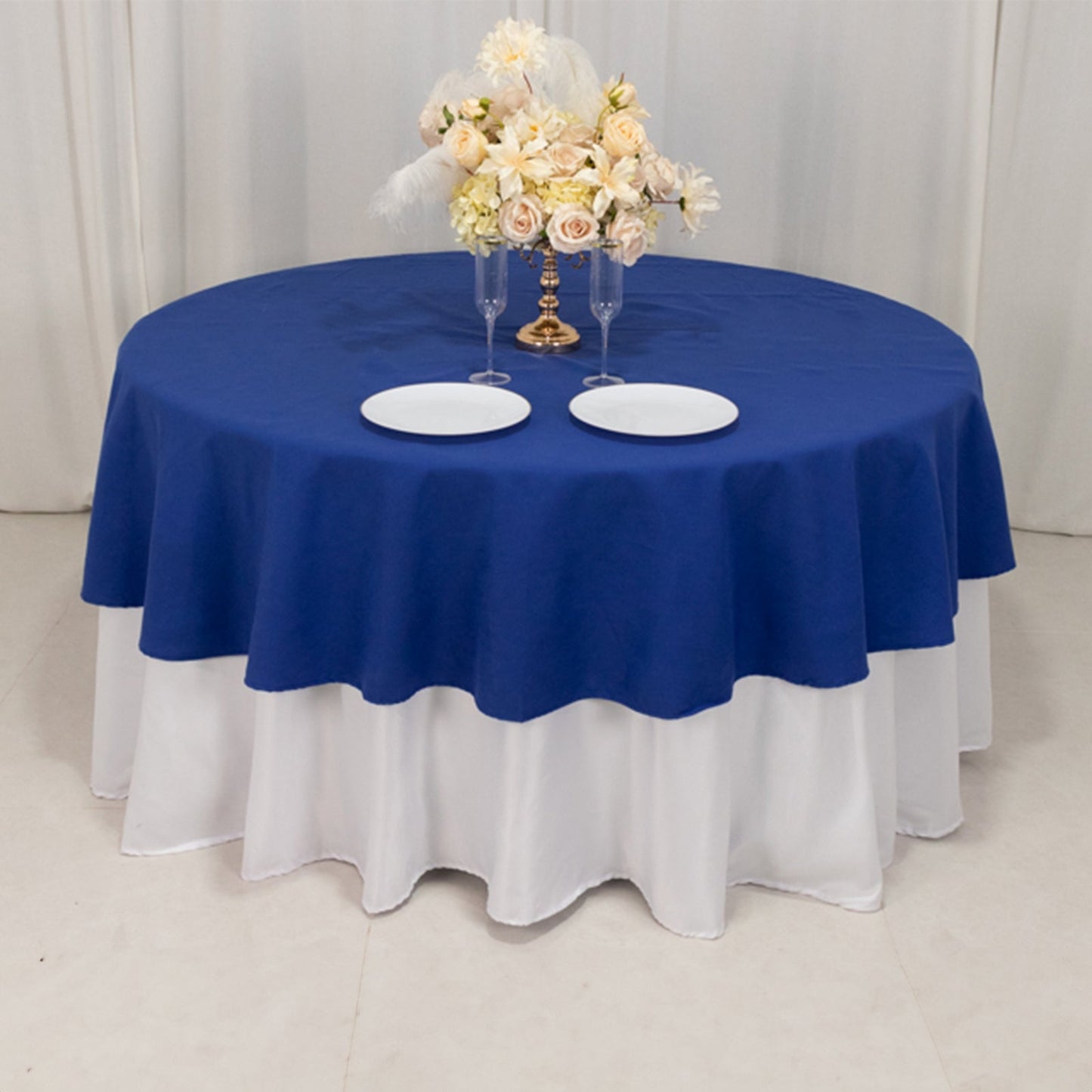 Cotton Blend 90" Round Tablecloth Royal Blue - Wrinkle-Resistant Table Cover