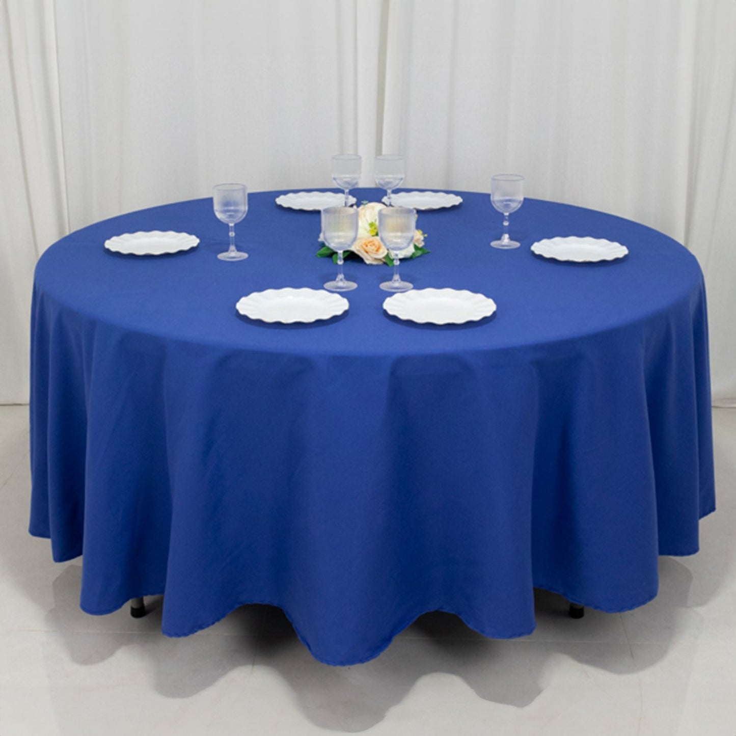 Cotton Blend 108" Round Tablecloth Royal Blue - Wrinkle-Resistant Design