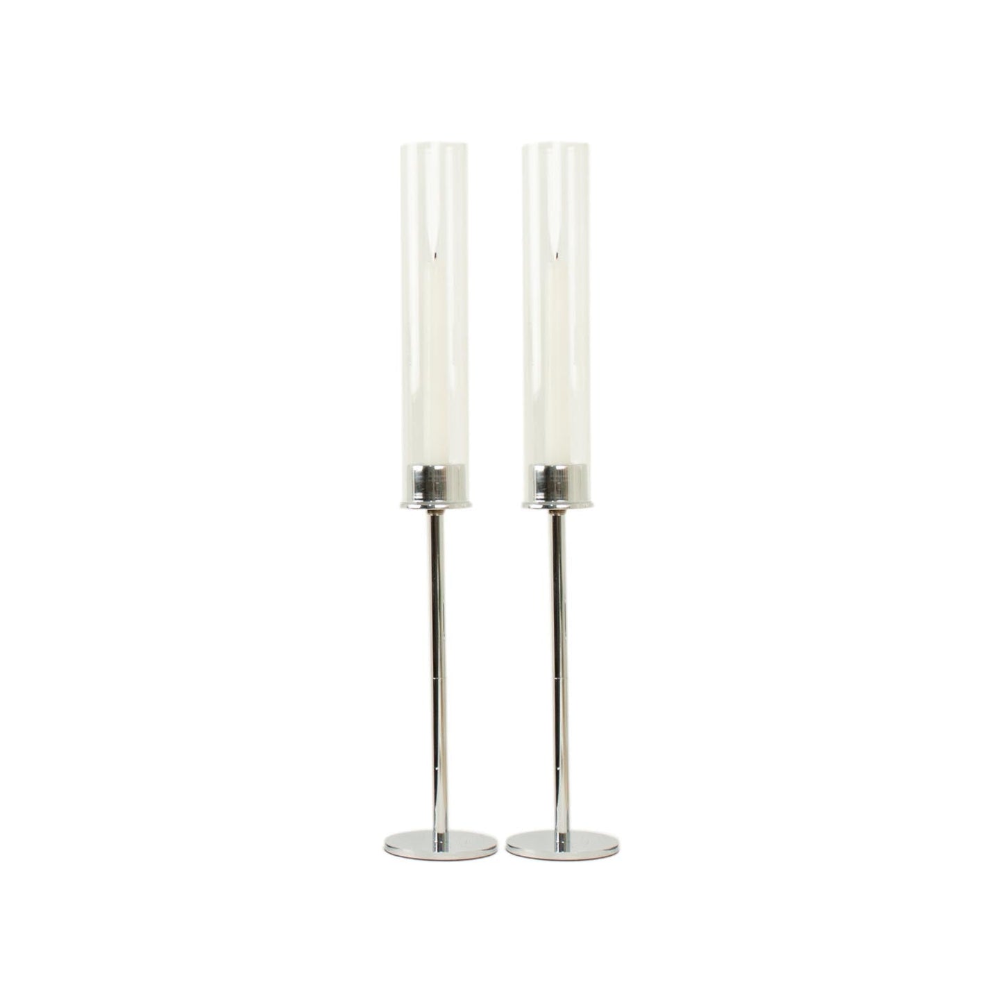 2-Pack Silver Metal Taper Candlestick Holders, Clear Glass Hurricane Candle Stands With Chimney Candle Shades 20"