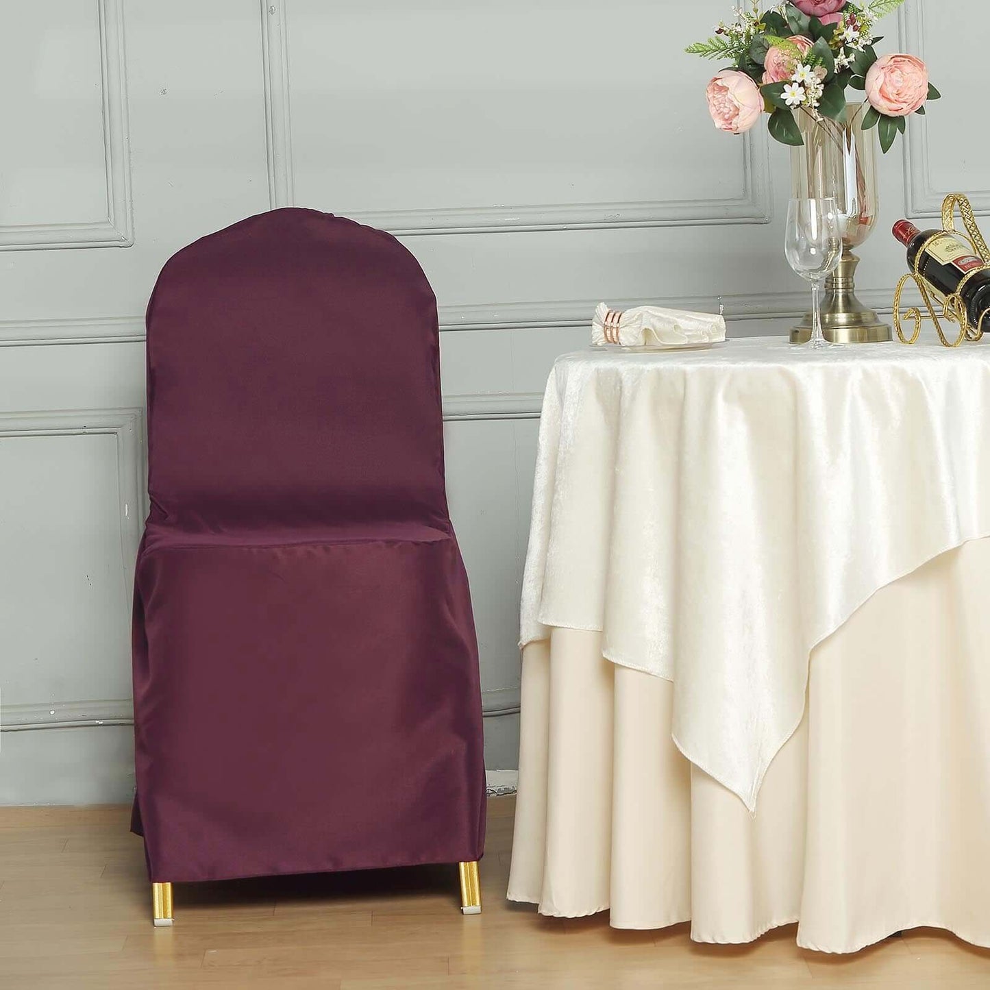 Polyester Slip On Banquet Chair Covers Burgundy - Stain-Resistant Reusable Durable Fabric