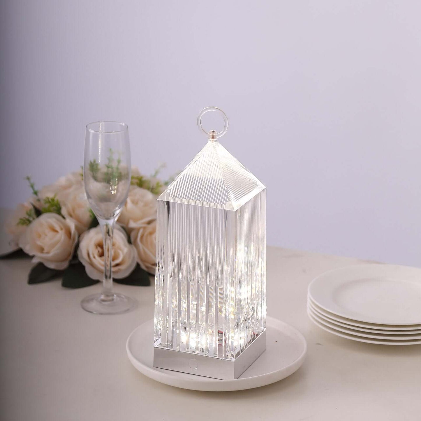 Acrylic LED Lantern Lamp Retro Lighthouse Design Rechargeable - Touch Control Crystal Decorative Night Light 11"