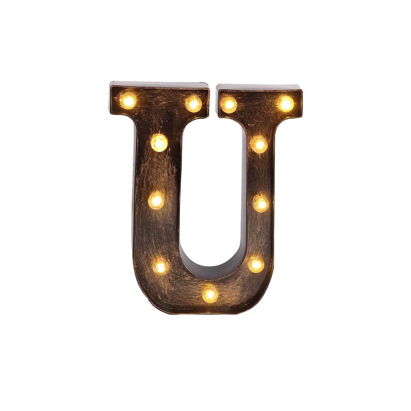 LED Marquee Letter "U" Industrial Style Antique Black - Light-Up Alphabet Sign for Weddings & Displays 9"