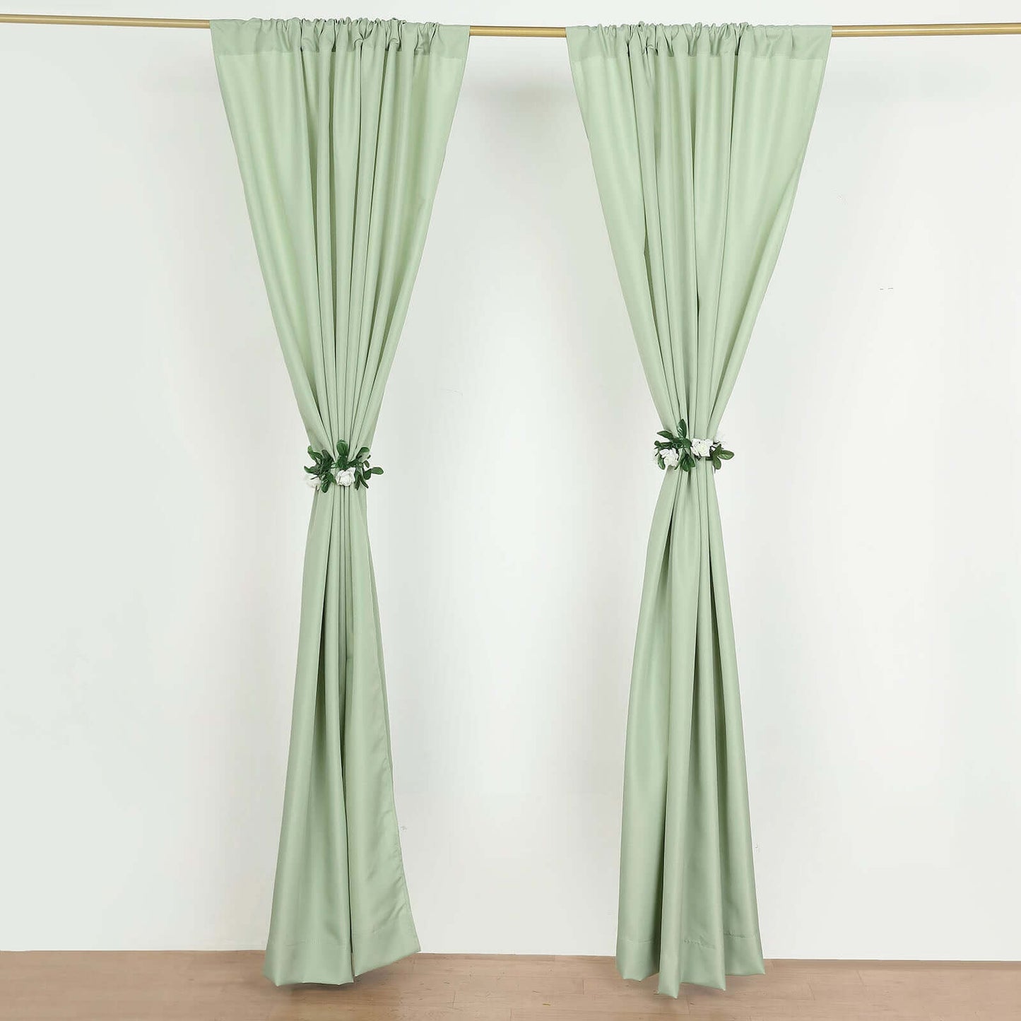 2 Pack Sage Green Polyester Event Curtain Drapes, 10ftx8ft Backdrop Event Panels With Rod Pockets 130 GSM