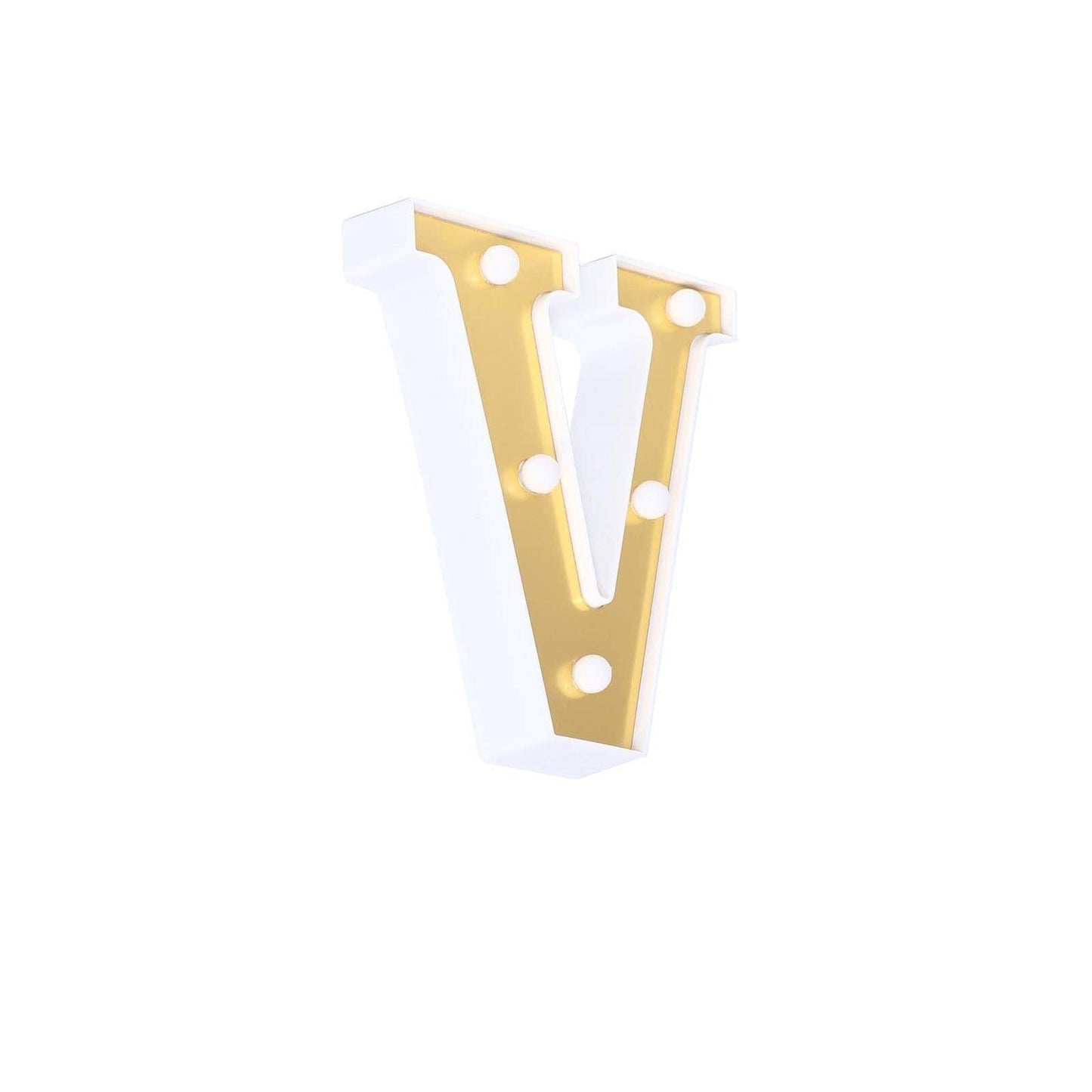 3D Marquee Letter "V" Warm White 5 LED Lights Gold - Chic Light-Up Decor for Events 6"