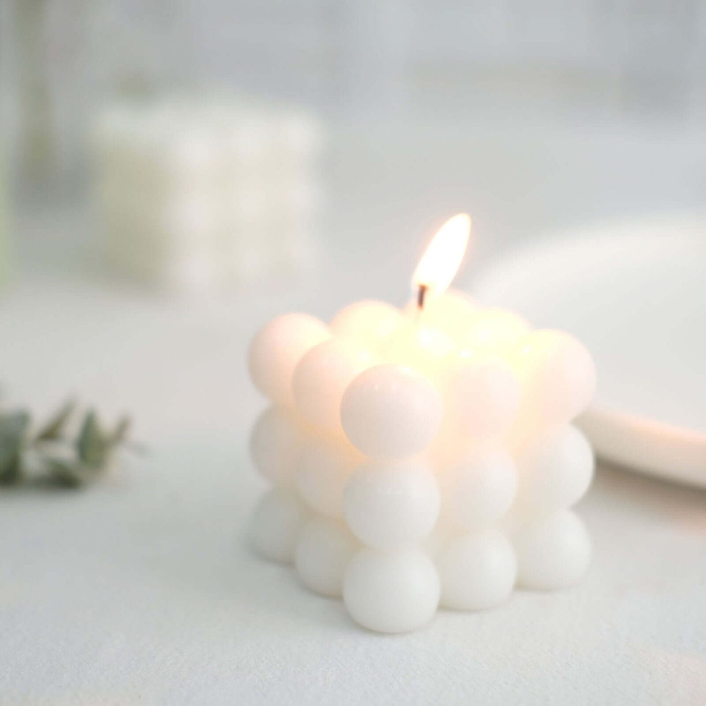 2-Pack Decorative Paraffin Wax Candles Bubble Cube Design White - Unscented Long Burning Pillar Candle Set 2"