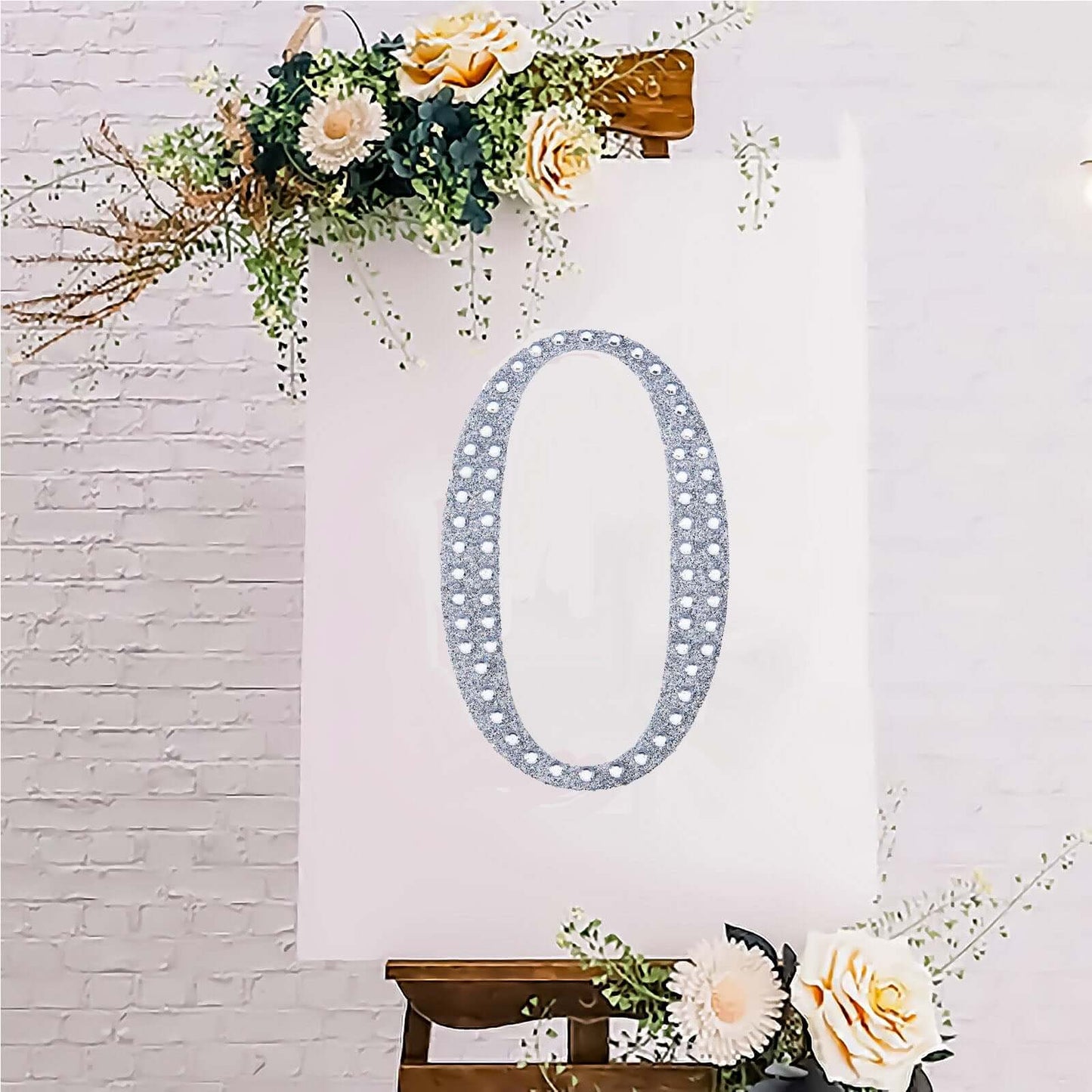 Decorative Rhinestone Number "0" Stickers, Glitter Adhesive Craft Numbers Silver DIY Sparkle Embellishments 8"